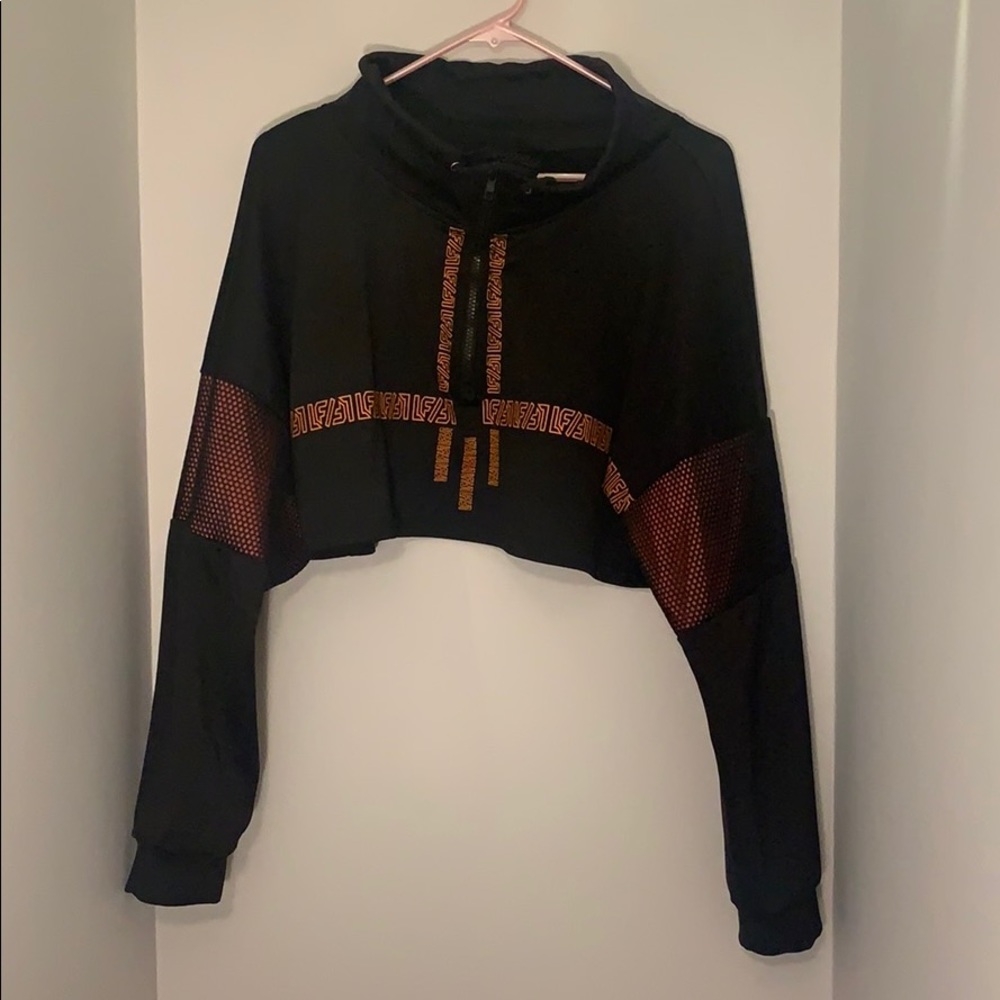 LF Contrast Mesh Overlay Pullover with 1/2 Zip